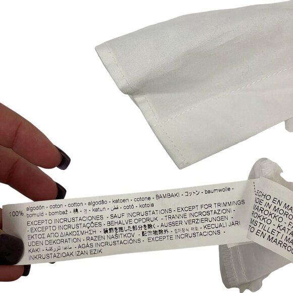 Zara Womens Shirt Blouse S Small White Button Up Beaded Poplin 8527/909 NWT - Picture 12 of 16